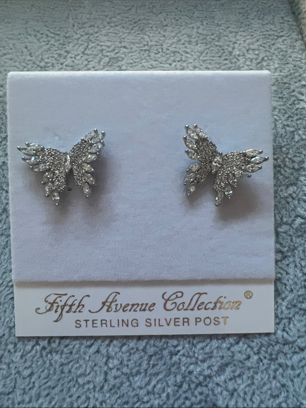 Silver Crystal Butterfly Stud Earrings - Silver